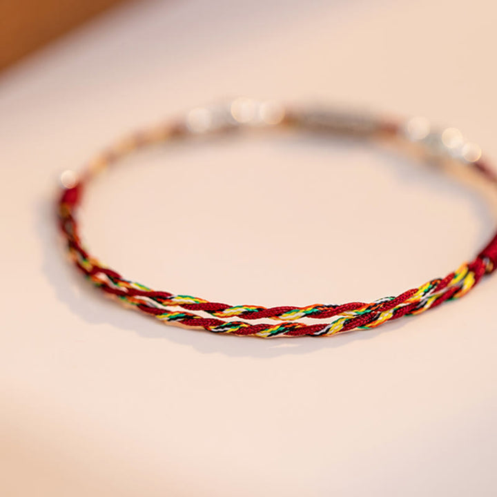 Pulsera tobillera de hilo colorido trenzado con pez Koi de la suerte de plata de ley 925 con Buddha Stones - image 14