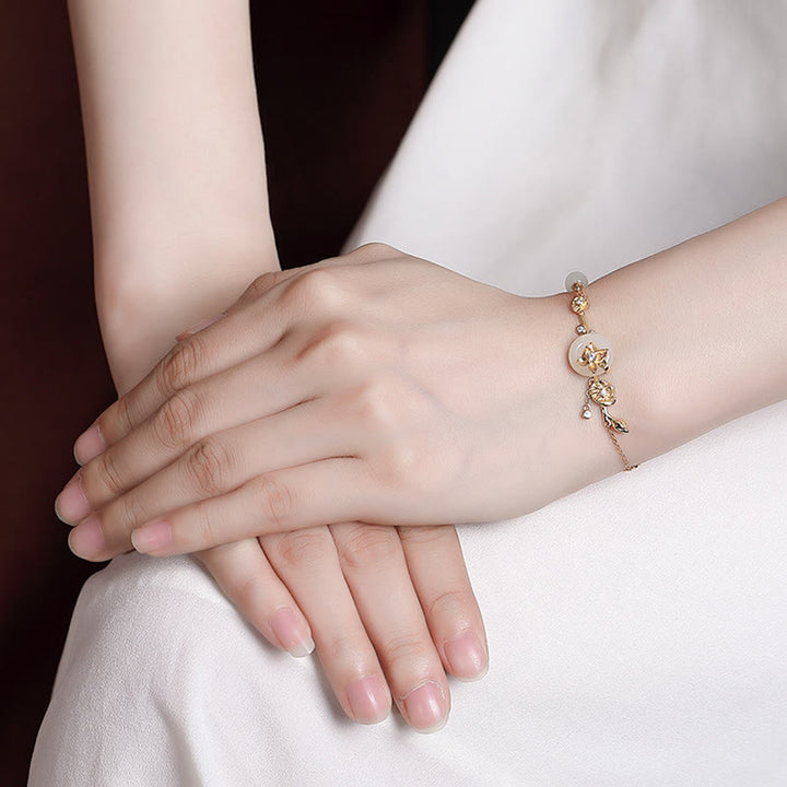 Pulsera de cadena de la suerte de loto con hebilla de la paz de jade hetiano de plata de ley 925 con Buddha Stones - image 4