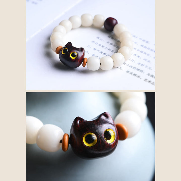 Buddha Stones, semillas naturales de Bodhi, hoja pequeña, sándalo rojo, madera de ébano, pulsera de sabiduría de gato de la suerte - image 8