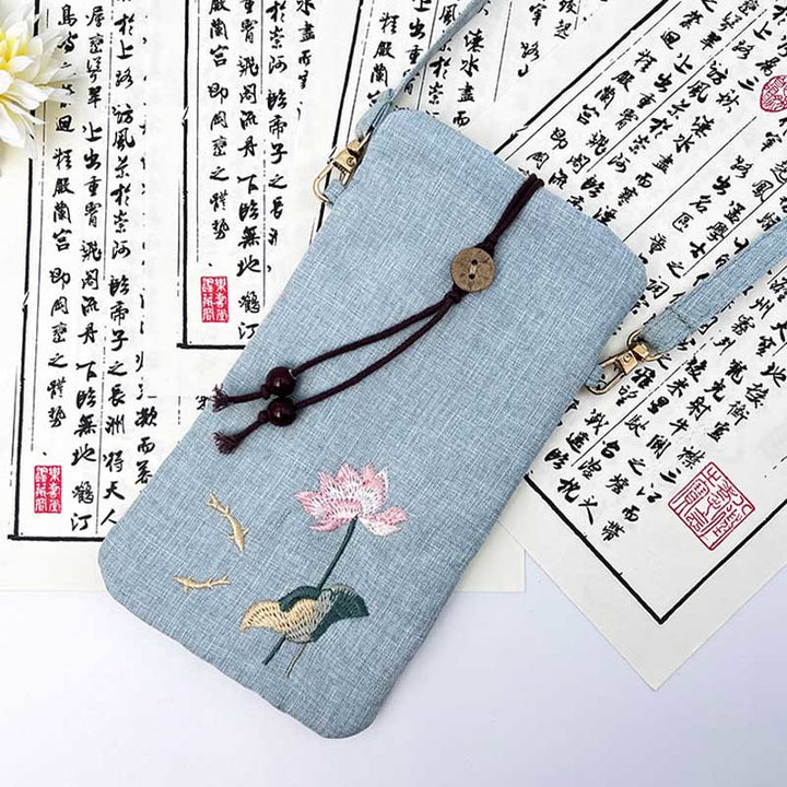 Buddha Stones, pequeñas flores bordadas, bolso de hombro, bolso para teléfono móvil, 11*20cm