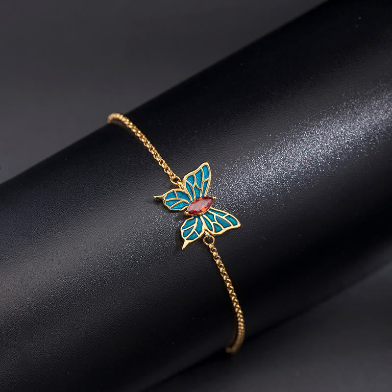 Pulsera de cadena de amor con circonitas y mariposas de plata de ley 925 con Buddha Stones - Mariposa del Feng Shui (Amor♥Libertad) - image 0