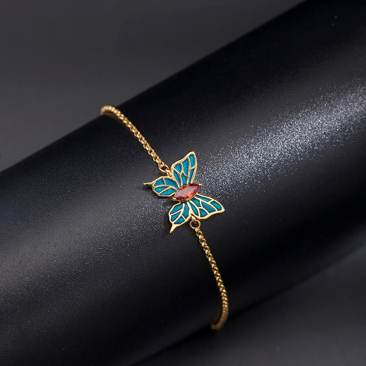 Pulsera de cadena de amor con circonitas y mariposas de plata de ley 925 con Buddha Stones - Mariposa del Feng Shui (Amor♥Libertad) - image 0