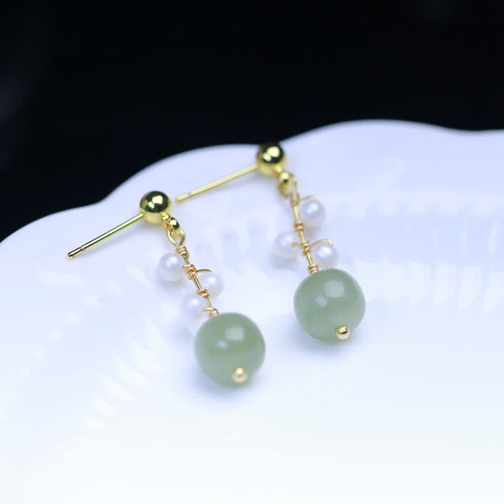 Pendientes colgantes con forma de gota de la suerte, chapados en oro de 14 quilates, con patrón de flores de jade hetiano