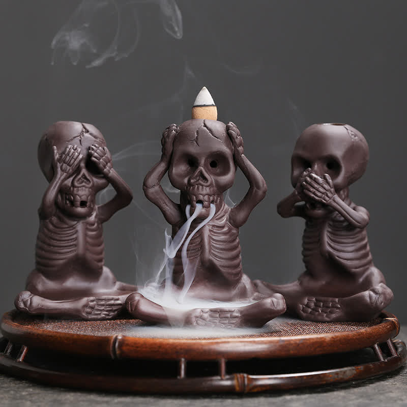 Buddha Stones, pequeño cráneo, fantasma, arcilla púrpura, reflujo de humo, fuente, decoración de quemador de incienso de paz