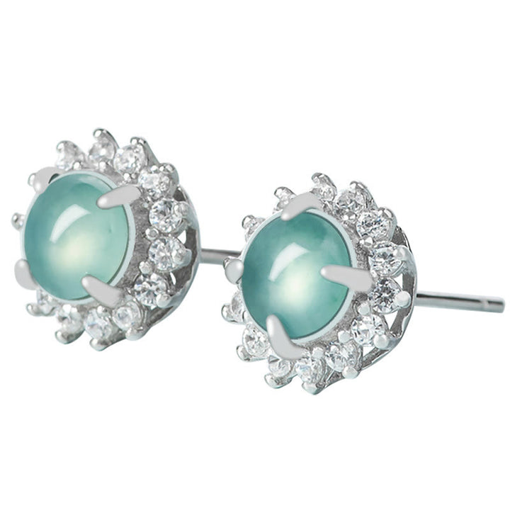 Pendientes de plata de ley 925 con Buddha Stones , redondos, jade, suerte, abundancia