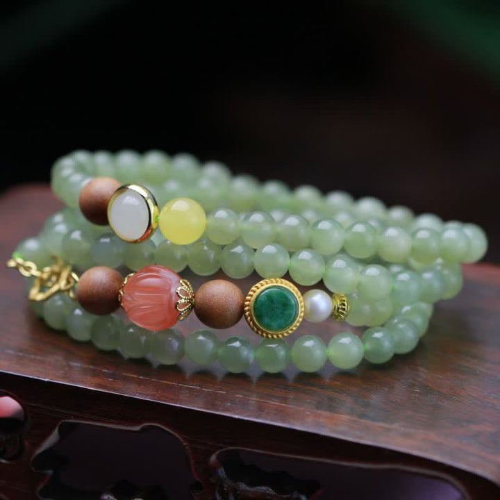 Pulsera de abundancia de suerte de ágata roja de loto ámbar de jade hetiano natural