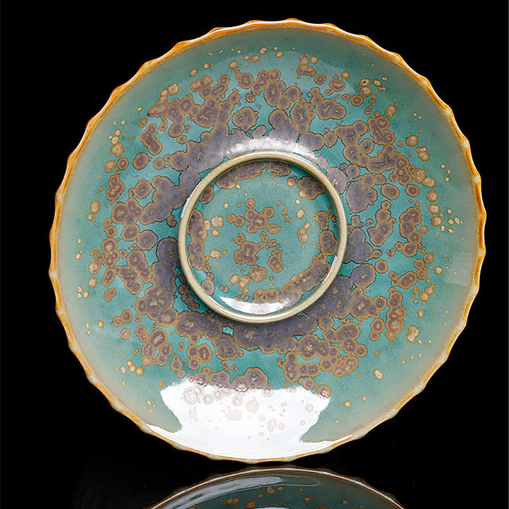 Taza de té y platillo con tapa, cerámica Gaiwan Sancai, cambio de horno de esmalte Retro, Buddha Stones , Kung Fu