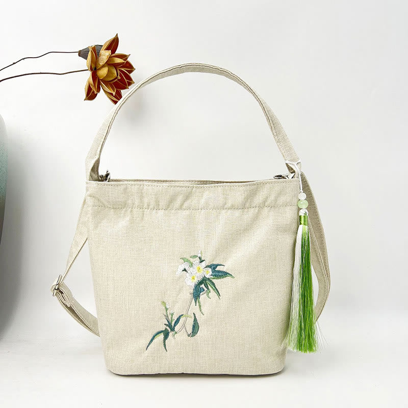 Buddha Stones, glicina, ciruela, loto, flor de cerezo, algodón, lino, lona, bolso cruzado, bolso de hombro