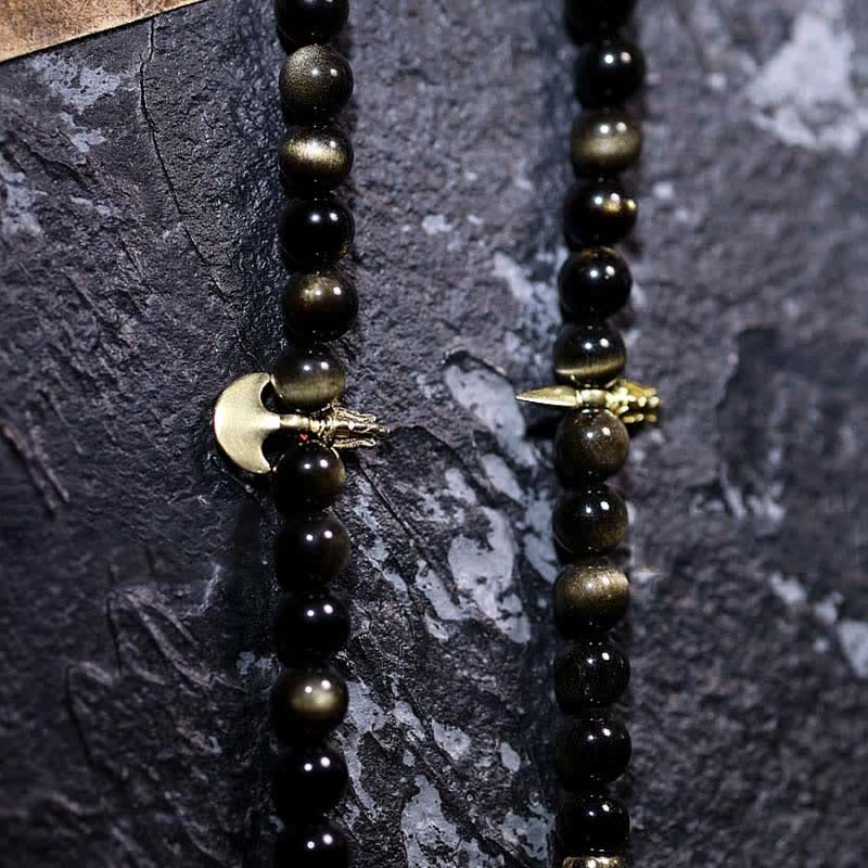 Pulsera de riqueza de piedra de ojo de águila de ojo de tigre de obsidiana con brillo dorado de 108 cuentas Mala