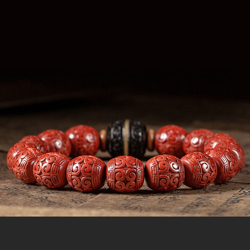 Pulsera de bendición tranquila de ébano y cinabrio natural con Buddha Stones