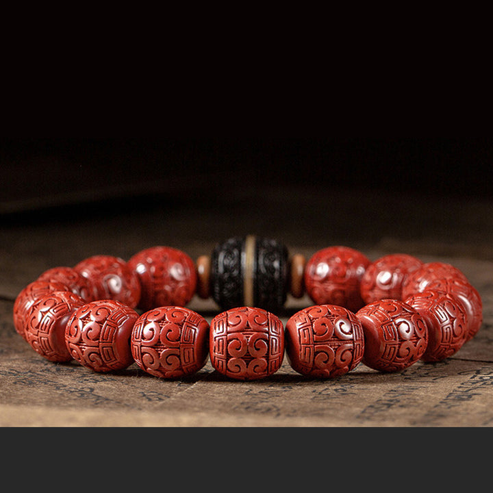 Pulsera de bendición tranquila de ébano y cinabrio natural con Buddha Stones