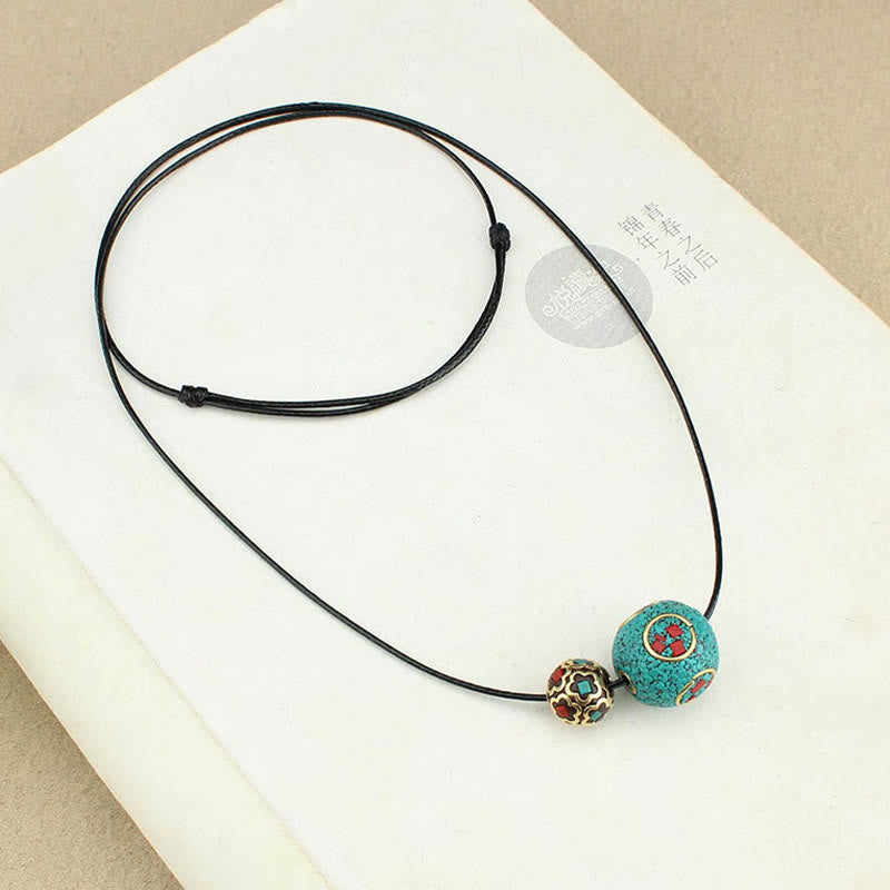Colgante de collar de fuerza de protección de cuentas dobles de turquesa tibetana con Buddha Stones - image 7