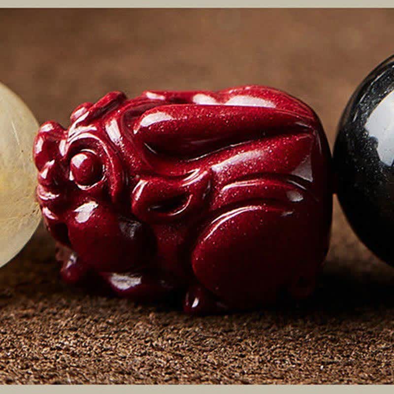 Pulsera de protección Om Mani Padme Hum de cinabrio PiXiu de obsidiana con brillo dorado de Buddha Stones