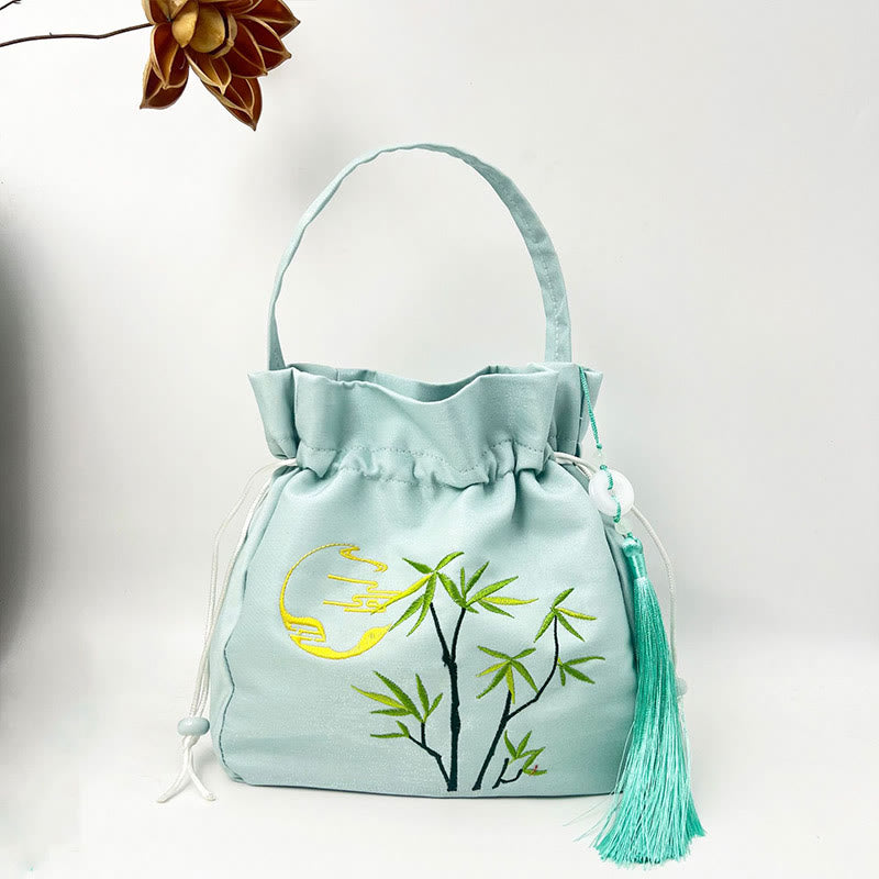 Buddha Stones Flores bordadas Wisteria Lily Algodón Lino Tote Bolso bandolera Bolso de hombro Bolso