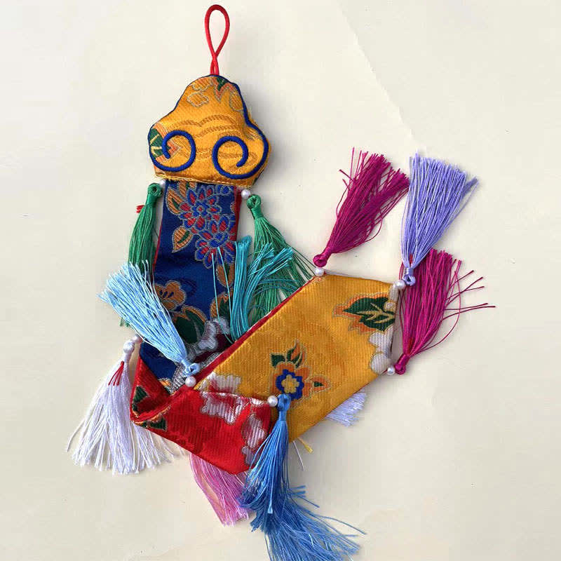 Flor de loto Ocho símbolos auspiciosos Meditación Iluminación Borlas coloridas Arte de pared