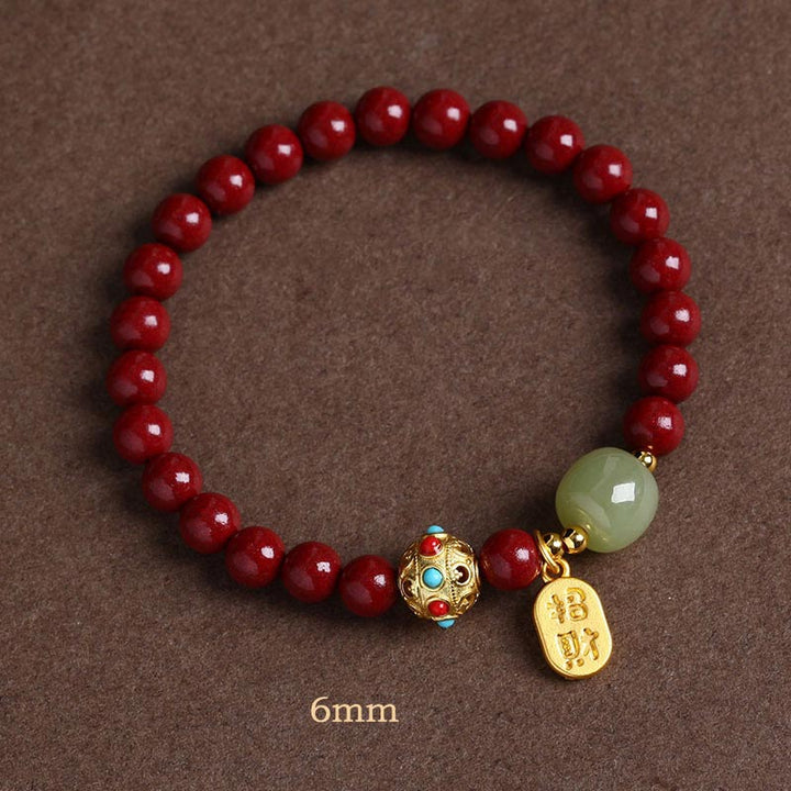 Pulsera con dijes de protección de la fortuna, aventurina verde cinabrio y Buddha Stones