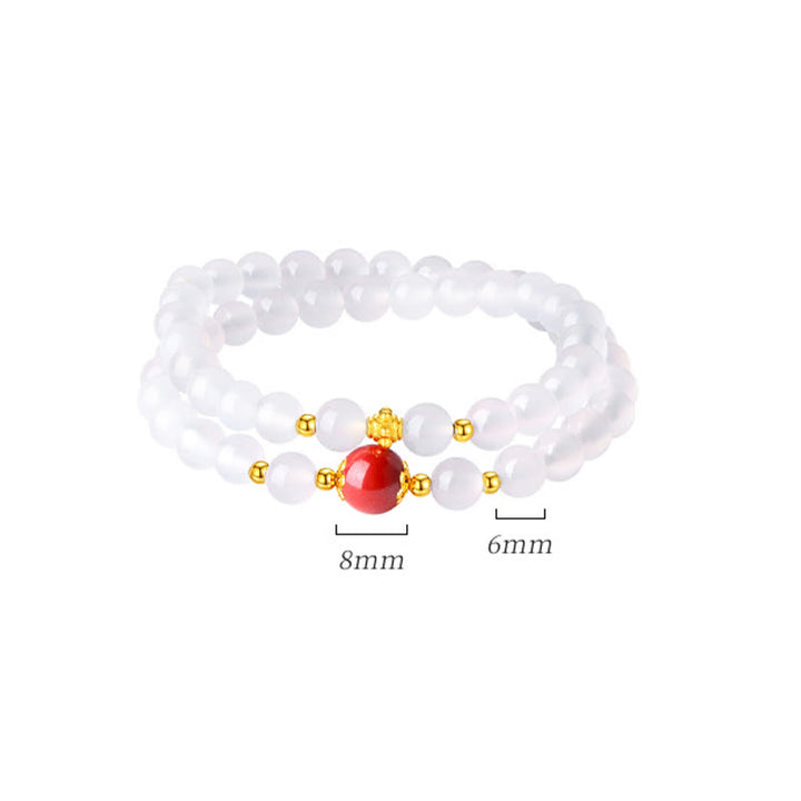 Pulsera de protección doble de cinabrio de ágata blanca natural de plata de ley 925 con Buddha Stones