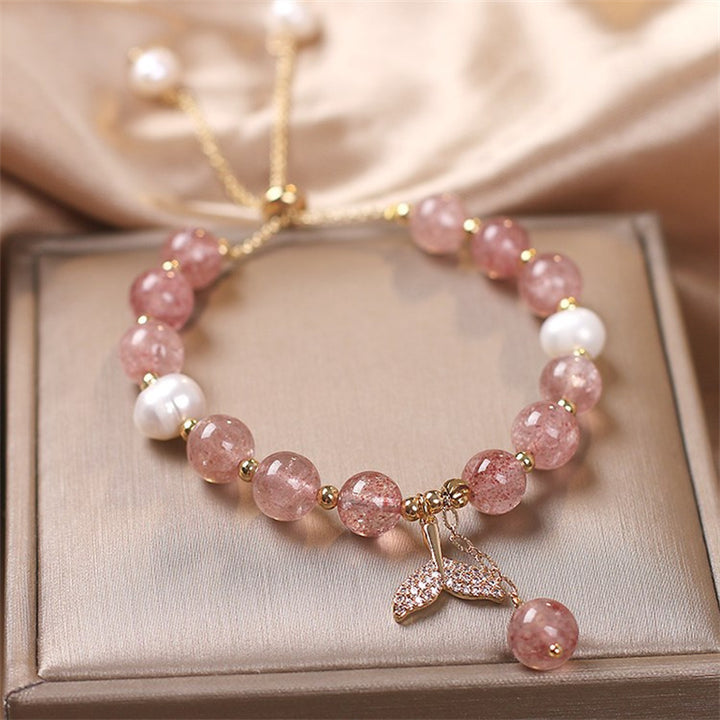 Pulsera curativa con dije de cola de pez de cuarzo rutilado de cuarzo fresa con Buddha Stones