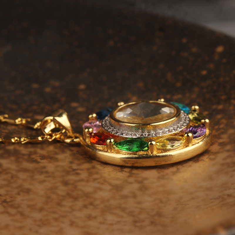 Buddha Stones colorido circón cobre riqueza suerte rotación pulsera collar colgante