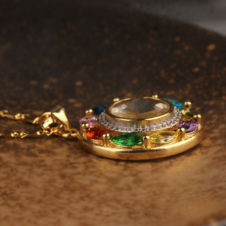 Buddha Stones colorido circón cobre riqueza suerte rotación pulsera collar colgante