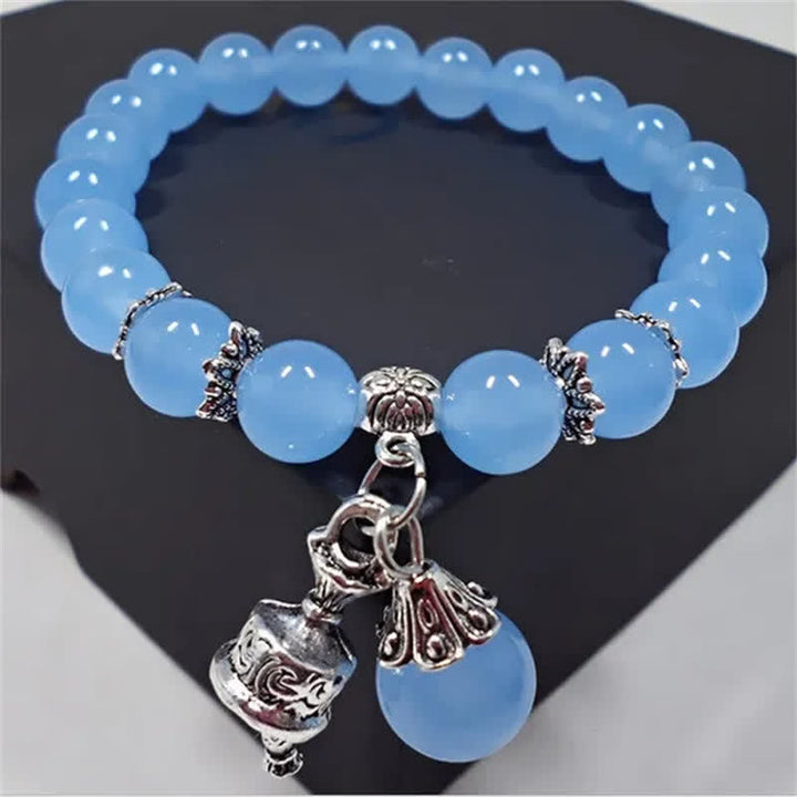 Pulsera con dije de campana con cuentas de energía de piedra de calcedonia de cristal vintage