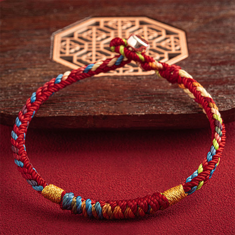 Buddha Stones Pulsera multicolor con Que estés seguro y afortunado en el próximo año - Hilo dorado de cinco colores - 19 cm - Hebilla de plata 925 - image 8