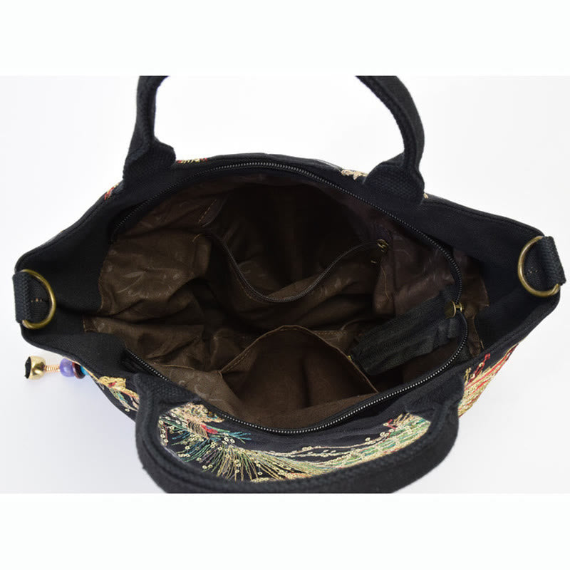 Bolso de mano con bordado de doble cara de pavo real con Buddha Stones, bolso bandolera