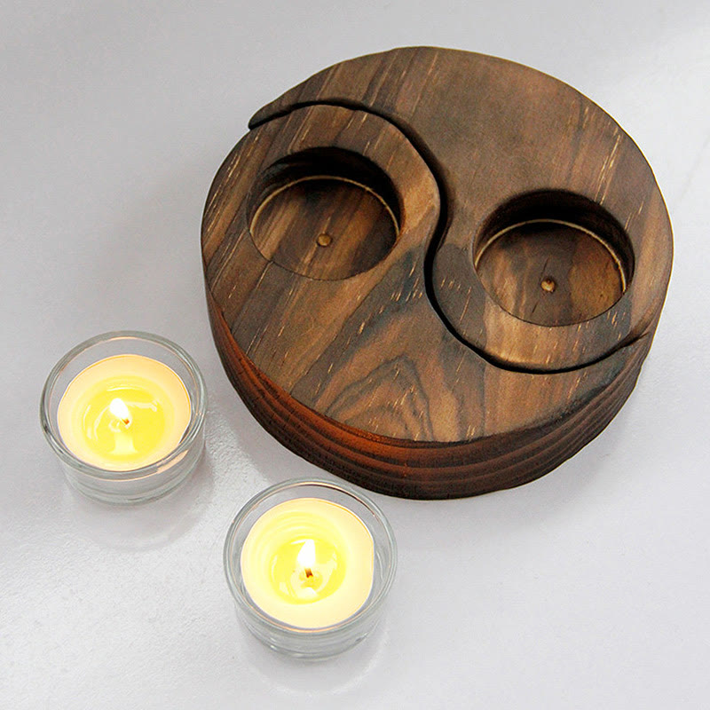 Portavelas de madera Yin Yang, artículos de uso para rituales de meditación