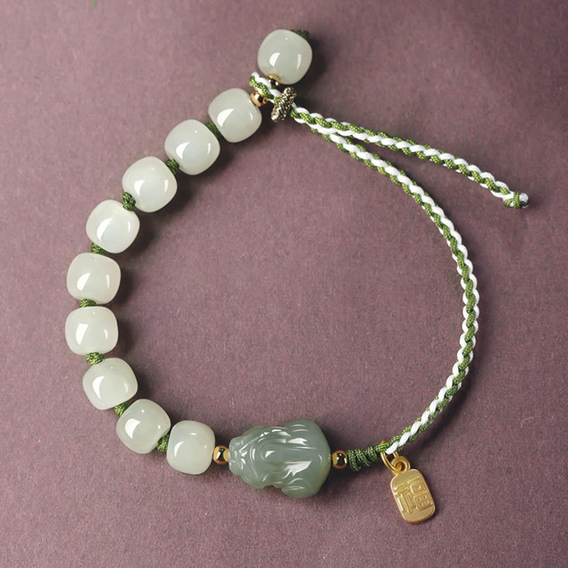 Pulsera de cuerda de personaje de jade natural Hetian PiXiu Luck Fu