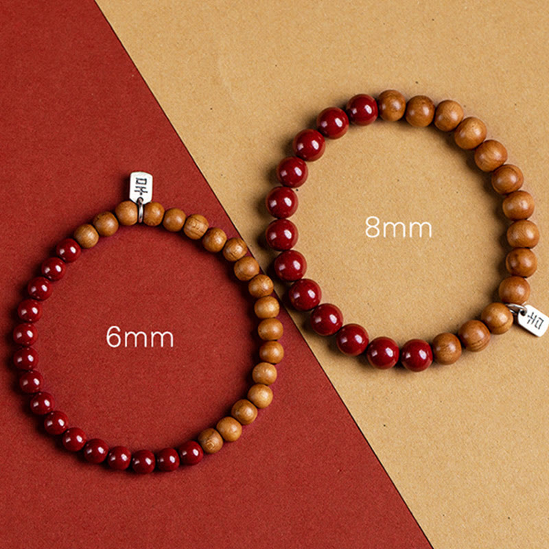 Pulsera de cinabrio de madera de melocotón de plata de ley 925 con Buddha Stones para protegerse de los malos espíritus