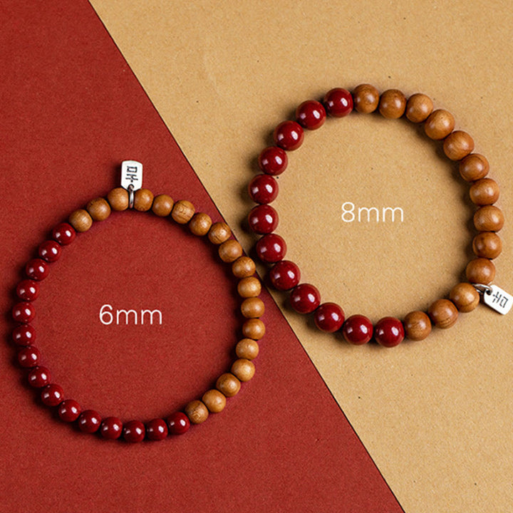 Pulsera de cinabrio de madera de melocotón de plata de ley 925 con Buddha Stones para protegerse de los malos espíritus