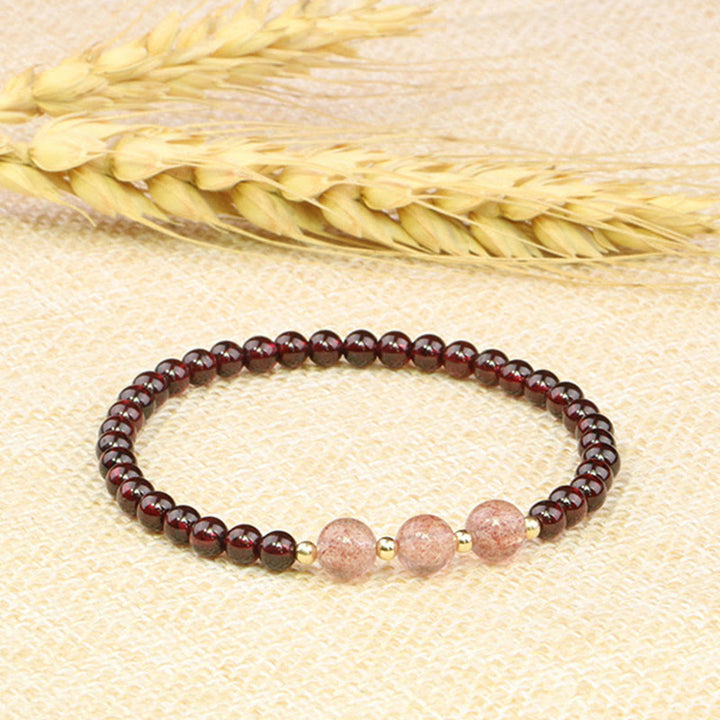 Pulsera Calma de Cuarzo Fresa Granate Natural de Piedras de Buddha Stones