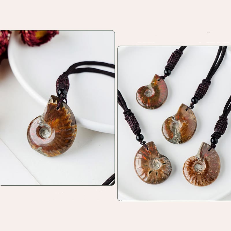 Colgante de collar curativo de meditación con patrón de caracol fósil de amonita Natural de Buddha Stones
