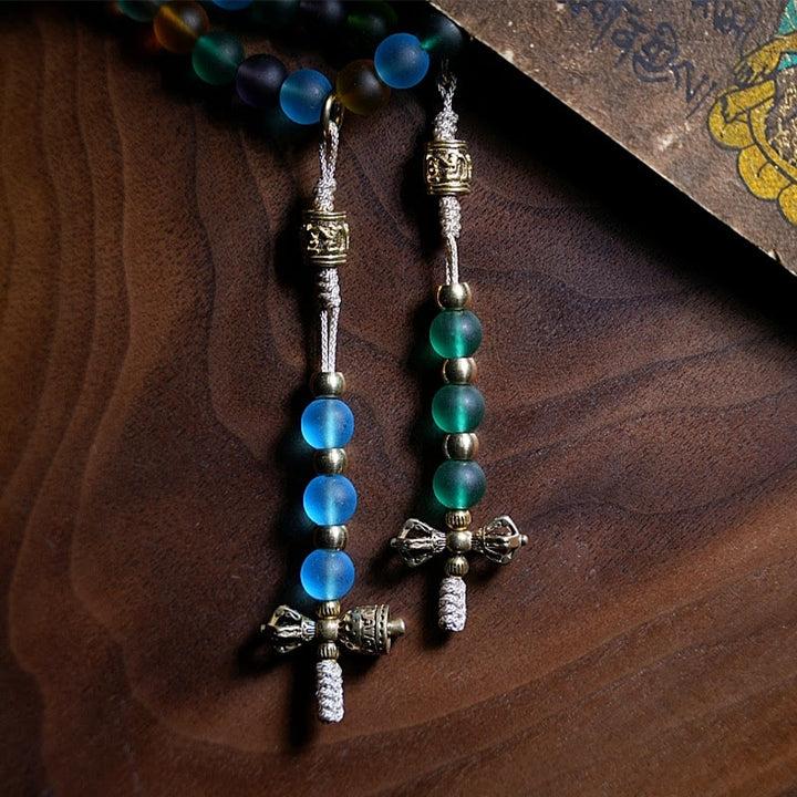 Buddha Stones tibetanas 108 cuentas de Mala multicolor Liuli cuentas de vidrio zodíaco chino nueve palacios ocho diagramas pulsera con dijes