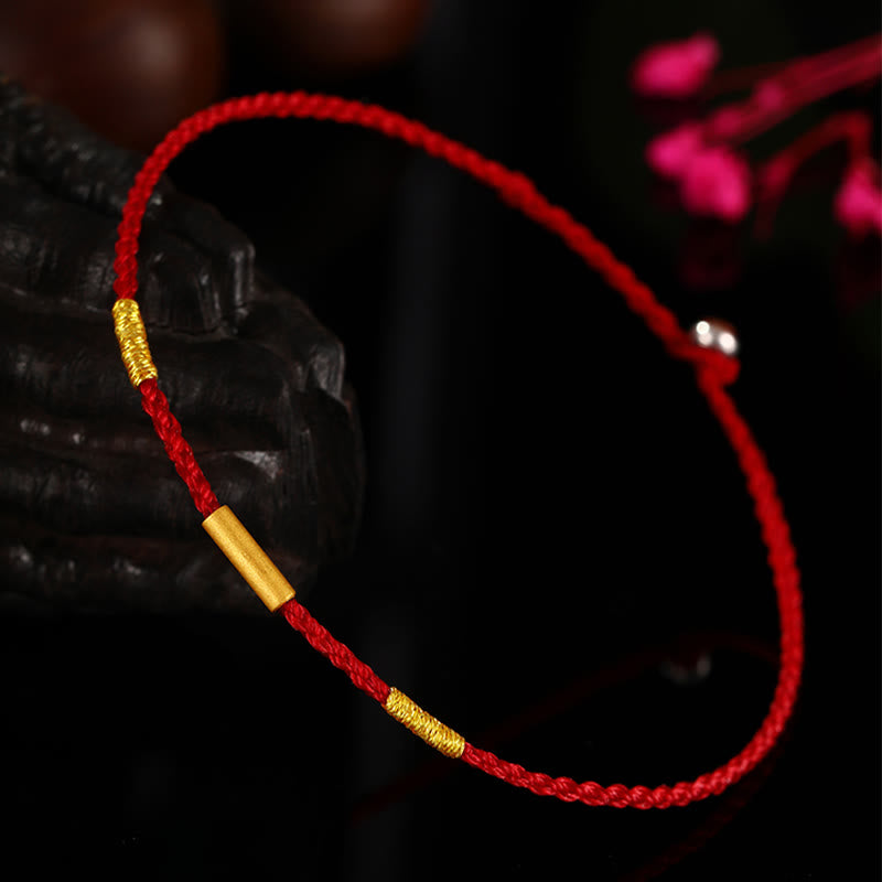 Pulsera de protección trenzada con nudos de deseos de cuatro hilos hecha a mano con cuentas de oro 999 de Buddha Stones