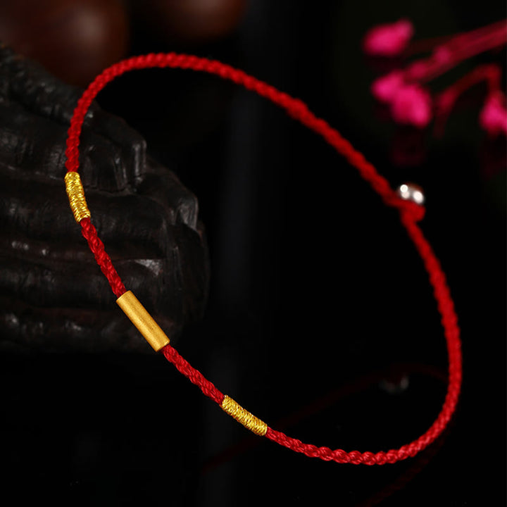 Pulsera de protección trenzada con nudos de deseos de cuatro hilos hecha a mano con cuentas de oro 999 de Buddha Stones