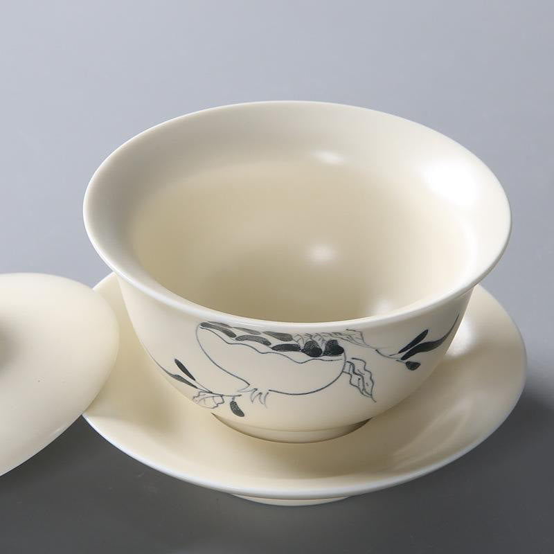 Buddha Stones pintadas a mano, Granada, hibisco, pino, loto, cerámica, Gaiwan Sancai, taza de té de Kung Fu y platillo con tapa