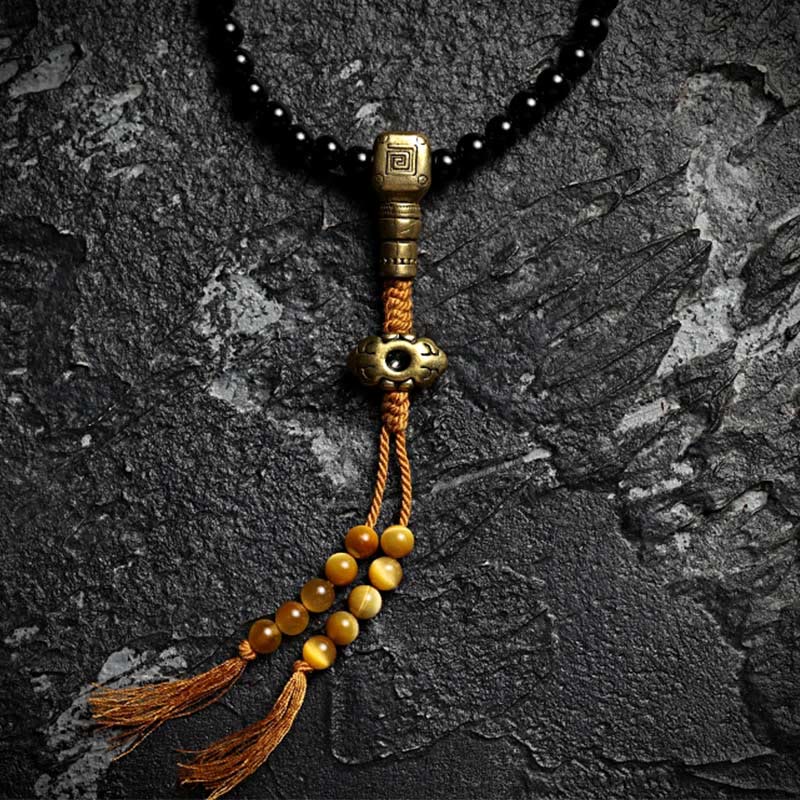 Buddha Stones tibetanas 108 cuentas de Mala ónix negro cuentas de ojo de tigre pulsera de protección Bagua de nueve palacios