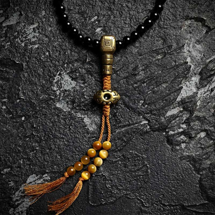 Buddha Stones tibetanas 108 cuentas de Mala ónix negro cuentas de ojo de tigre pulsera de protección Bagua de nueve palacios