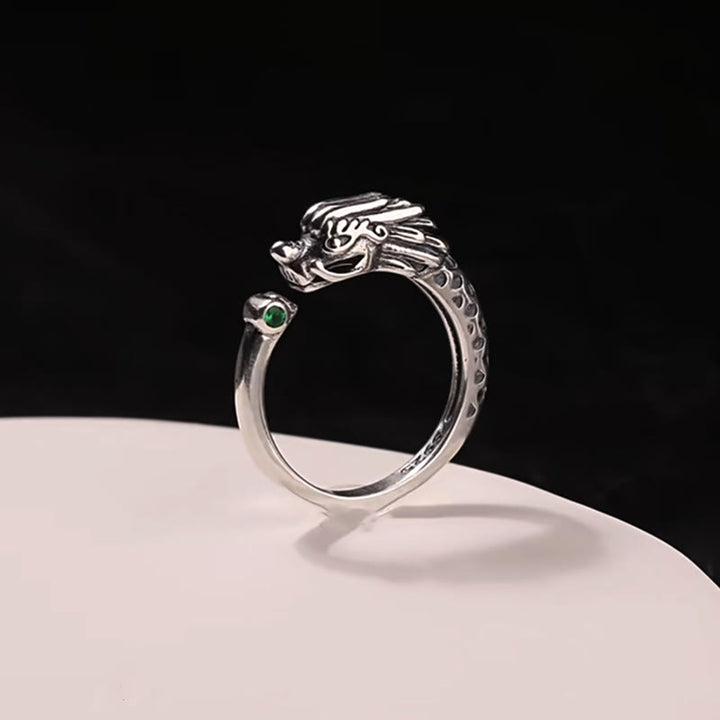 Anillo ajustable de fuerza de éxito con diseño de dragón vintage de Buddha Stones