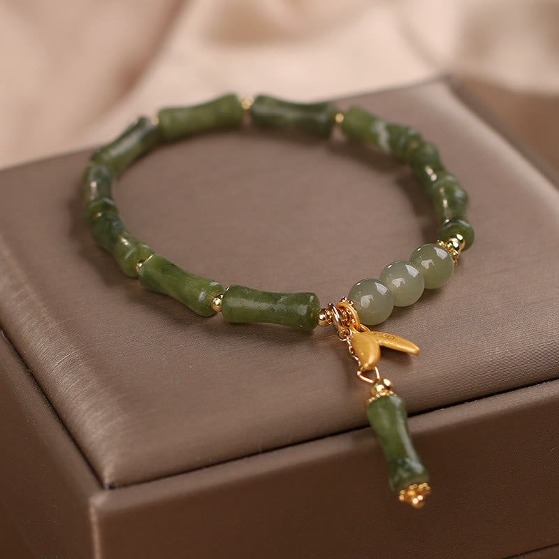 Pulsera de la suerte de la riqueza del patrón de la hoja de jade de bambú verde de las Buddha Stones
