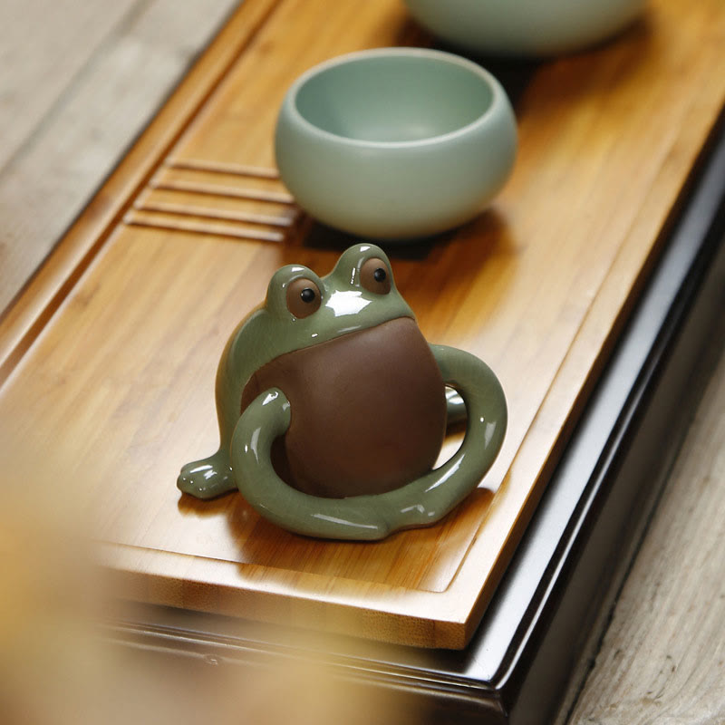 Buddha Stones FengShui, riqueza, suerte, rana bonita, té de cerámica, figura decorativa para mascota
