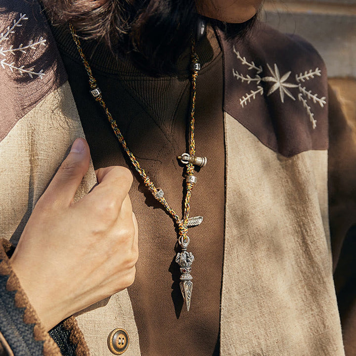 Colgante de plata de ley 925 hecho a mano tibetano Dorje Vajra Om Mani Padme Hum pluma fuerza collar colgante - image 11