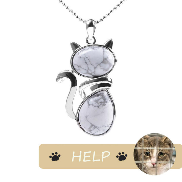 Save A Cat; Lindo patrón de gato Protección de cristal natural Collar con colgante amante de los gatos - image 15