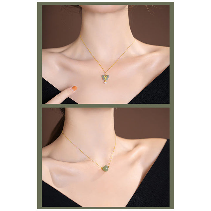 Plata de Ley 925 Natural Hetian Jade cian Jade suerte riendo Buda mariposa collar colgante - image 35