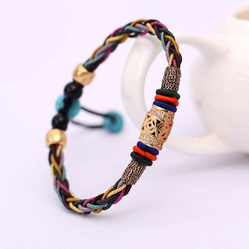 Pulsera de cuerda tejida con moneda de cobre, hecha a mano, con nudo de ocho hilos, Buddha Stones tibetanas