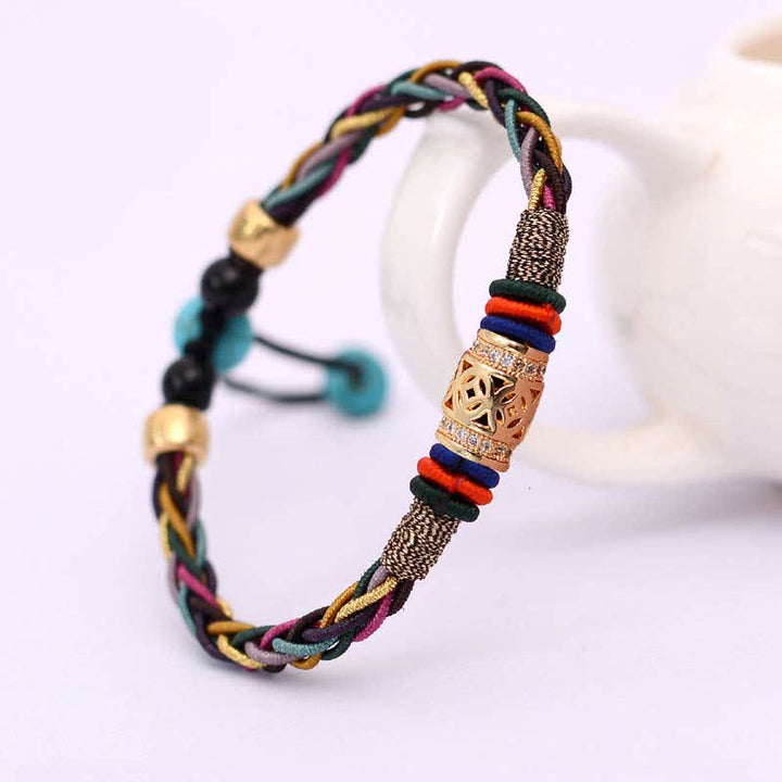 Pulsera de cuerda tejida con moneda de cobre, hecha a mano, con nudo de ocho hilos, Buddha Stones tibetanas