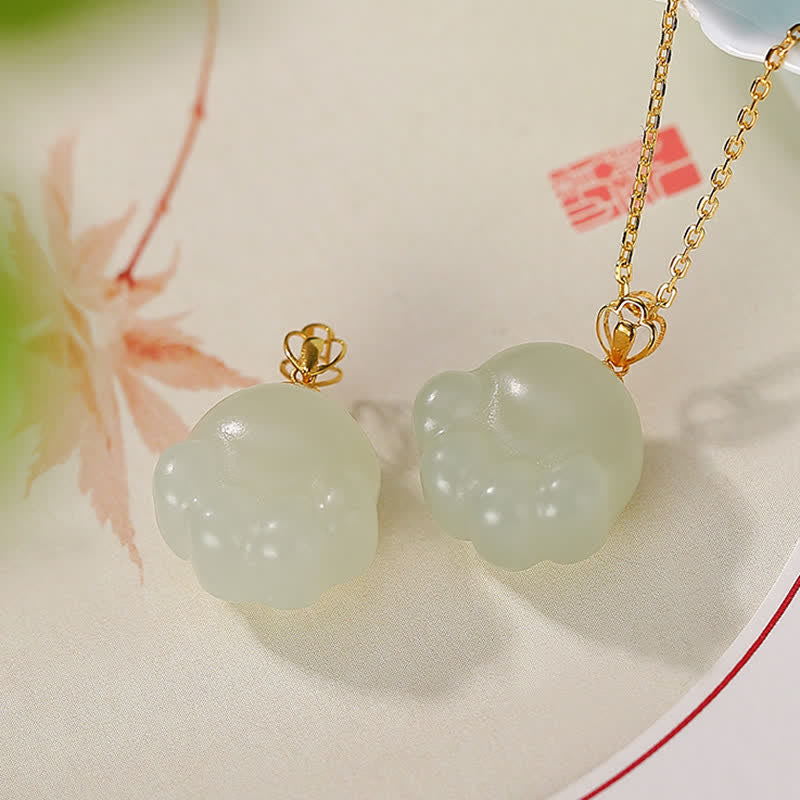 Colgante de plata de ley 925 con diseño de pata de gato y jade blanco hetiano - Jade Blanco Hetian (Protección ♥Felicidad) - image 1