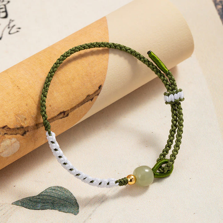 Pulsera de cuerda trenzada de la suerte con cuentas de jade hetiano de plata de ley 925 con Buddha Stones