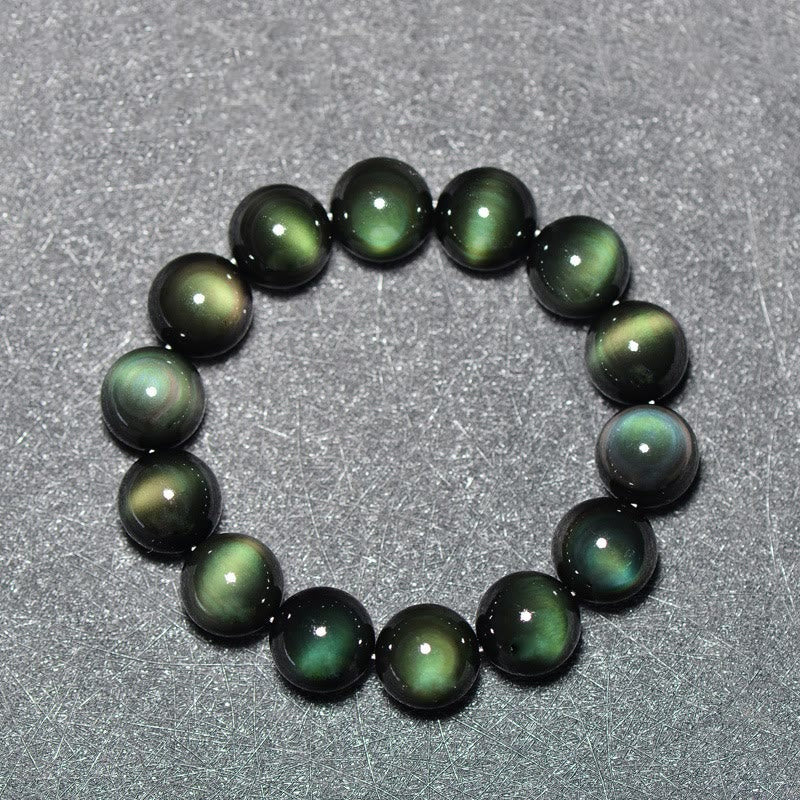 Pulsera de riqueza de obsidiana de ojo verde natural con Buddha Stones